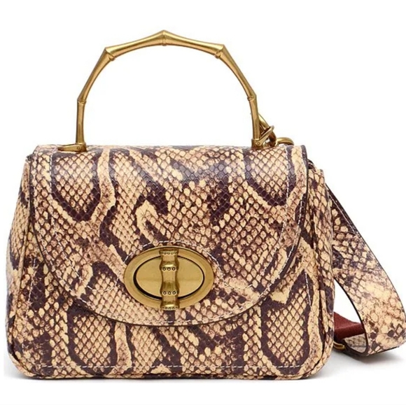 Margot Lina Flap Satchel Snake Print Embossed Leather Bag - Picture 1 of 10